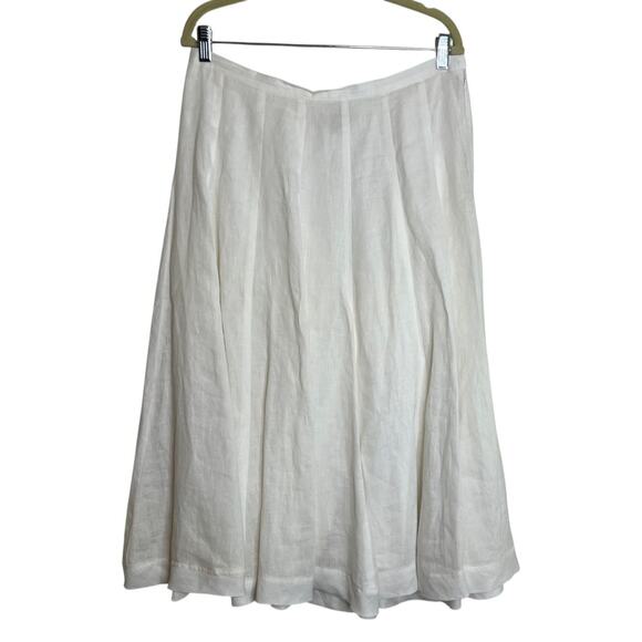 J Jill Womens Skirt M Petite White Linen Cotton Lined Midi A-Line Gentle Pleats - Picture 1 of 8